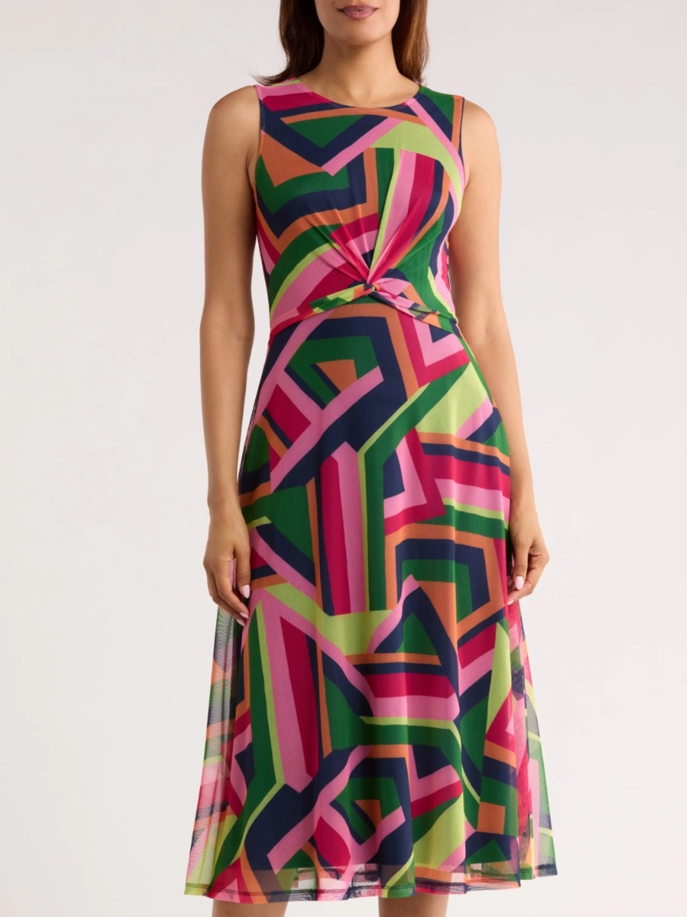 Vince Camuto Bold Green and Pink Geometric Midi Skirt